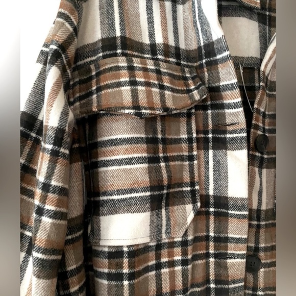 Miss Selfie Flannel PLAID Button Down Oversized Shirt Shacket Long Sleeve XL - Picture 7 of 11